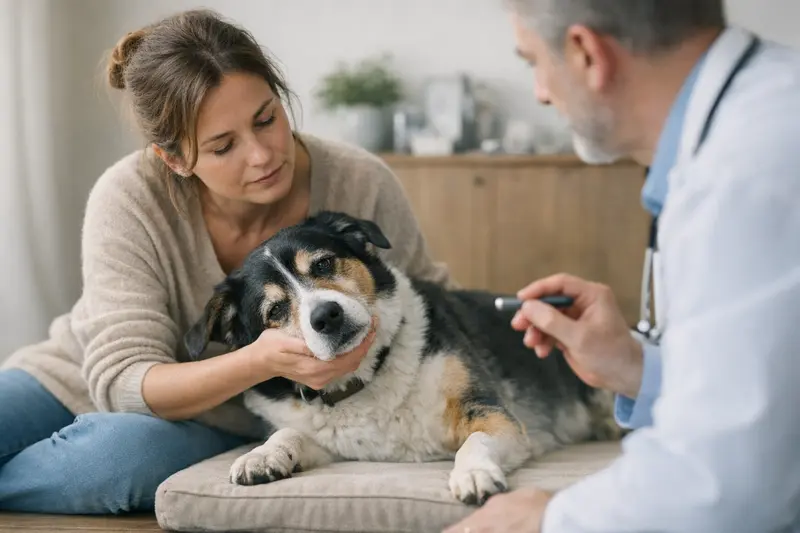 Eine fokussierte Aufnahme eines Hundes mit Kopfschiefhaltung, was auf mögliche gesundheitliche Probleme hindeutet.