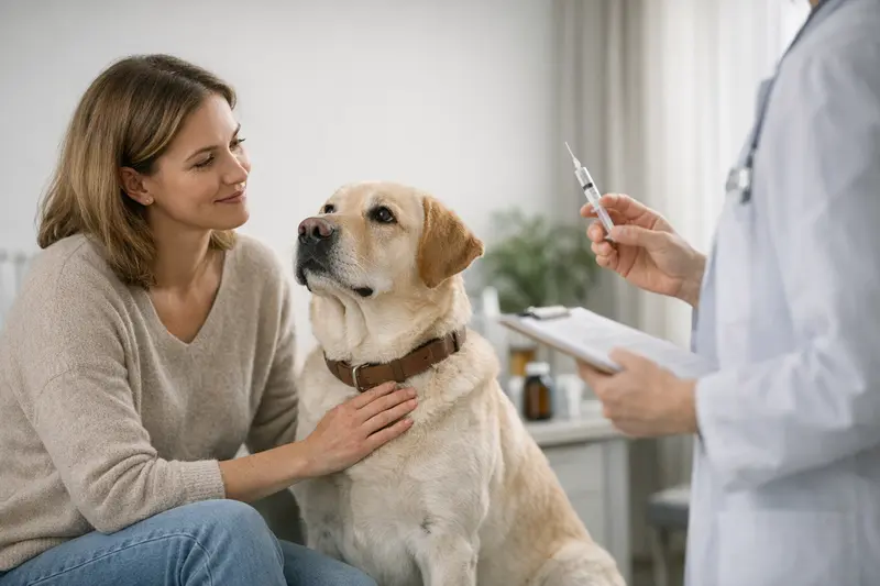 Vorsorgeleistungen in der Hundversicherung Hund beim Tierarzt für Impfungen und Vorsorgeuntersuchungen