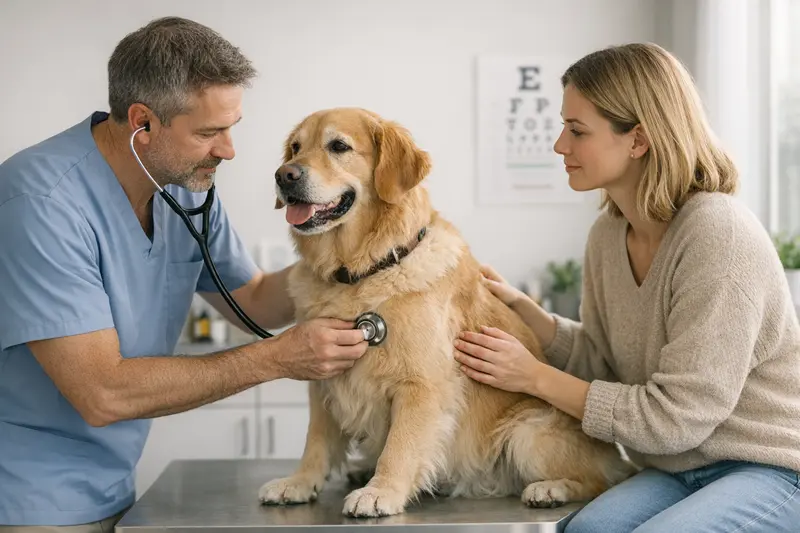 Tierarztuntersuchung eines Hundes zur frühzeitigen Gesundheitsvorsorge.