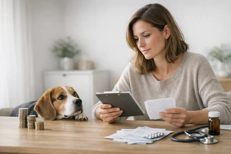 Hunde- und Katzenhalter beraten sich über Tierarztkosten und Versicherungsoptionen.