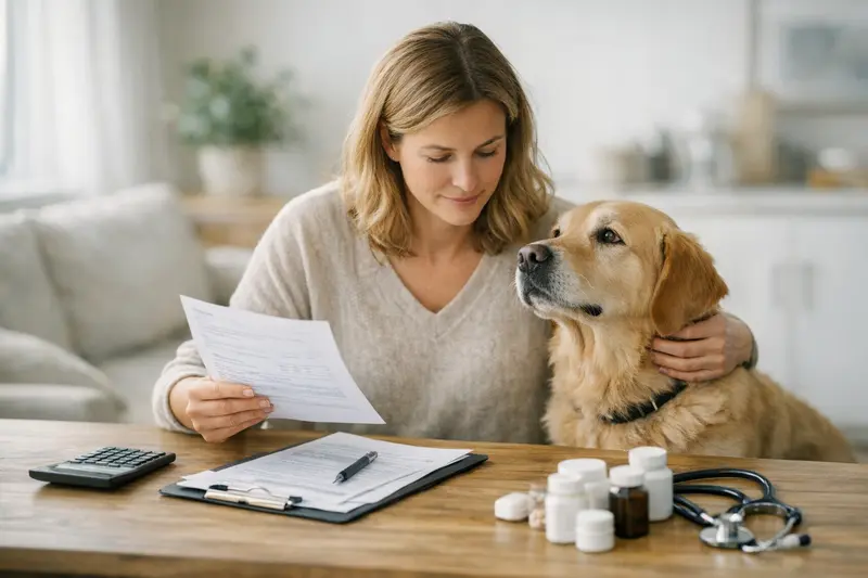 Tierarztkosten Tarifvergleich Hund und Katze stehen vor einem Tierarzt und erörtern wichtige Punkte für den Tarifvergleich von Tierkrankenversicherungen.