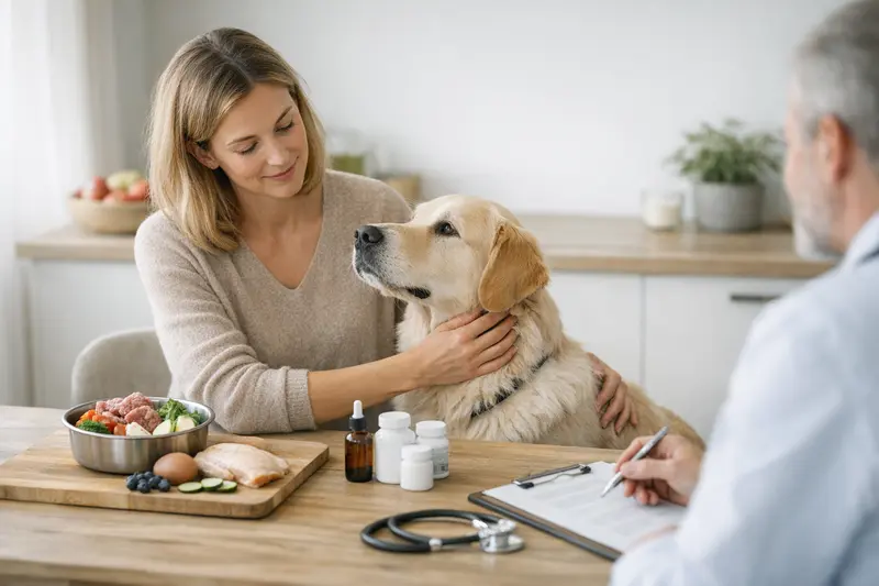 Vorsorgeuntersuchung Haustier Ein gesunder Hund bei einem Tierarzt zur Vorsorgeuntersuchung.