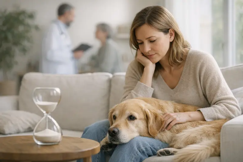 Wartezeiten bei Tierarztbesuchen Tierarzt untersucht einen Hund mit wiederkehrenden Symptomen.