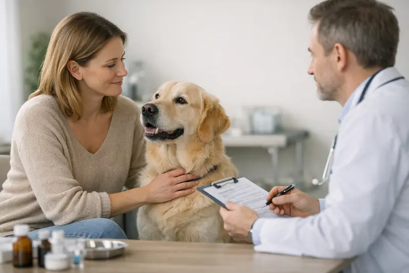 Vorsorgeuntersuchungen für Haustiere Hunde und Katzen bei einer Vorsorgeuntersuchung beim Tierarzt, um die Bedeutung der Prävention in der Tierkrankenversicherung zu verdeutlichen.