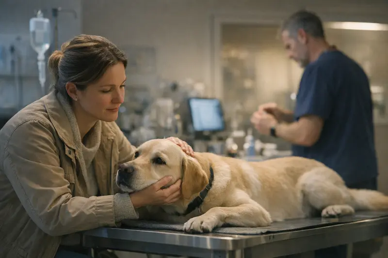 Notdienst beim Tierarzt Ein Hund und eine Katze beim Tierarzt, bereit für eine Notfallbehandlung.
