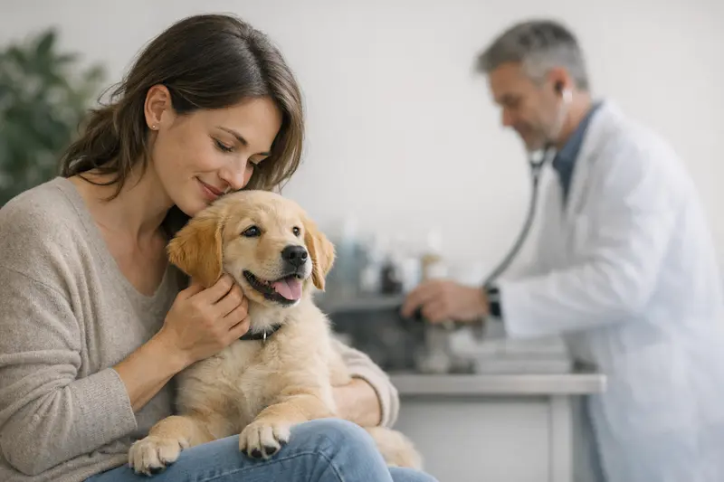 Ein gesundes Haustier, das vor der Entscheidung für eine Tierkrankenversicherung sitzt.