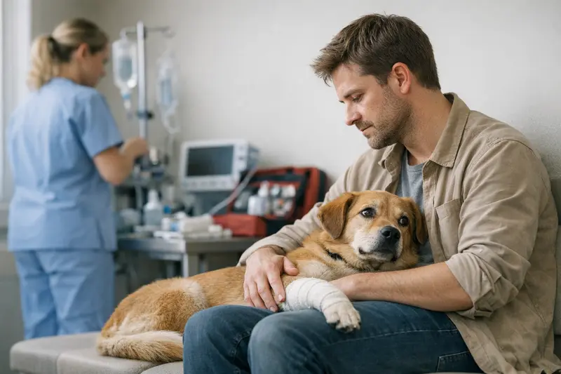 Tierarztkosten im Notdienst verstehen Tierarzt bei der Notfallbehandlung eines Hundes im Notdienst.