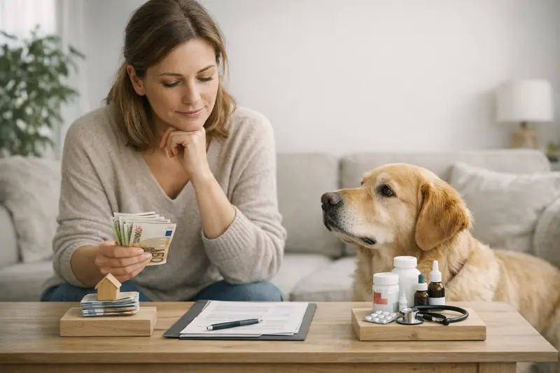 Tierarztkosten und Versicherungsfragen Eine Hundebesitzerin, die mit ihrem Tierarzt über die Kosten einer Tierarztbehandlung spricht.