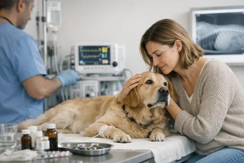 Tierarztuntersuchung Kosten Ein Tierarzt untersucht einen Hund auf gesundheitliche Probleme, während die Tierhalterin aufmerksam zusieht.