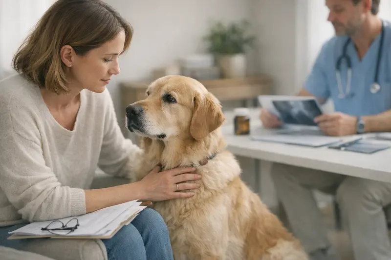 Ein gesunder Hund beim Tierarzt, der eine Untersuchung erhält.