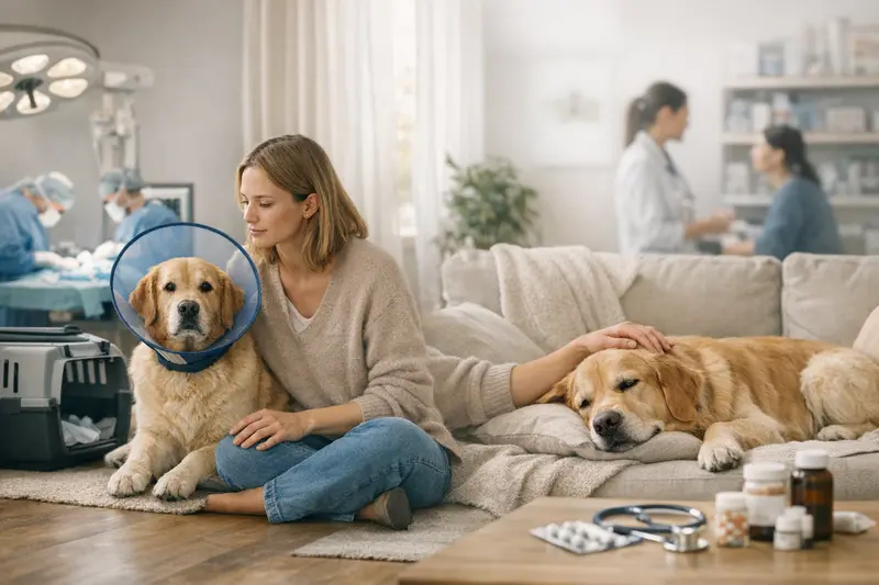 Unterschied zwischen OP-Schutz und Krankenschutz für Hunde Ein Hund beim Tierarzt, der eine Beratung zu OP-Schutz und Krankenschutz erhält.