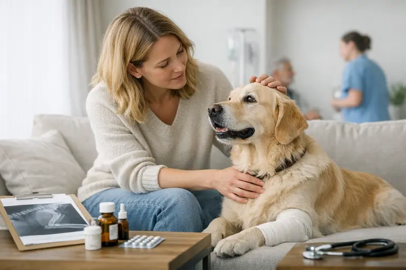 Hund beim Tierarzt für OP-Versicherung Ein Hund beim Tierarzt, der eine genaue Untersuchung für eine OP-Versicherung erhält, um die Gesundheit des Tieres zu sichern.