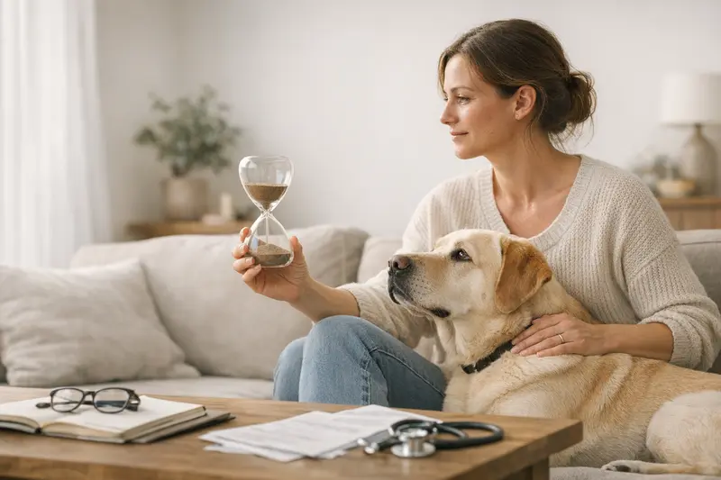 Wartezeiten in der Tierkrankenversicherung Hund und Katze auf dem Weg zum Tierarzt, symbolisch für die Wichtigkeit von Wartezeiten bei der Tierkrankenversicherung.