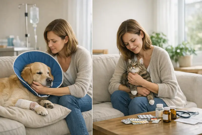 Unterschied zwischen OP-Schutz und Vollschutz bei Tierkrankenversicherungen Detailaufnahme einer verletzten Katze beim Tierarzt, die eine Behandlung benötigt und die Wahl zwischen OP-Schutz und Vollschutz vorstellt.
