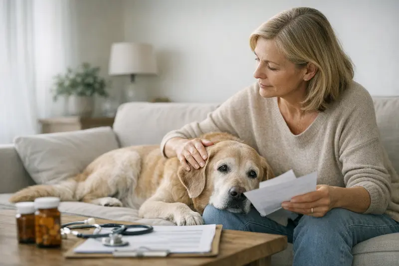 Gesundheitsuntersuchung älterer Hunde Älterer Hund beim Tierarzt für eine Gesundheitsuntersuchung.