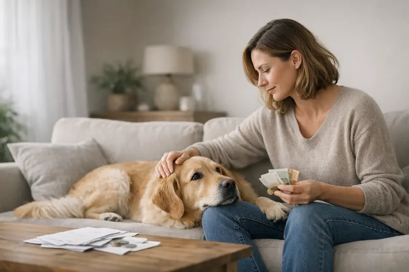 Selbstbeteiligung in der Tierkrankenversicherung Ein Hund und eine Katze stehen gemeinsam beim Tierarzt, während ihre Besitzer die Selbstbeteiligung der Tierkrankenversicherung besprechen.