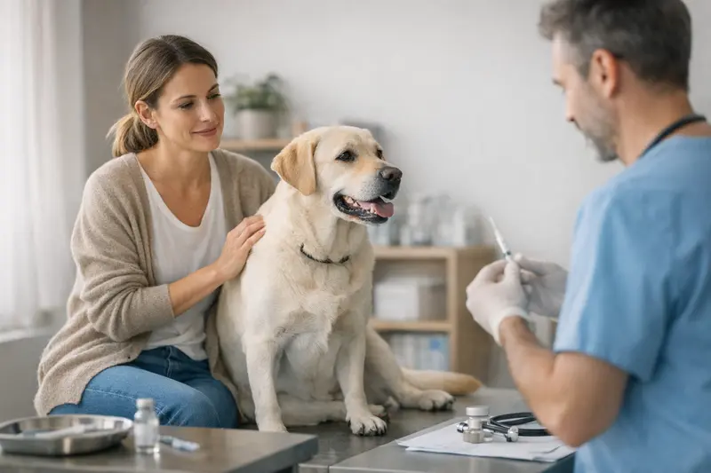 Vorsorgeuntersuchung Hund Gesunde Hunde bei einer Vorsorgeuntersuchung beim Tierarzt.