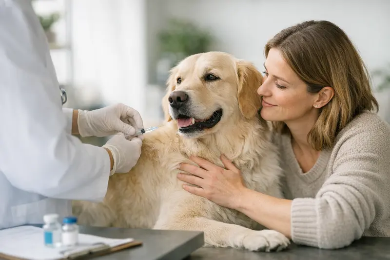 Ein Hund erhält eine Impfung beim Tierarzt, um seine Gesundheit zu schützen.
