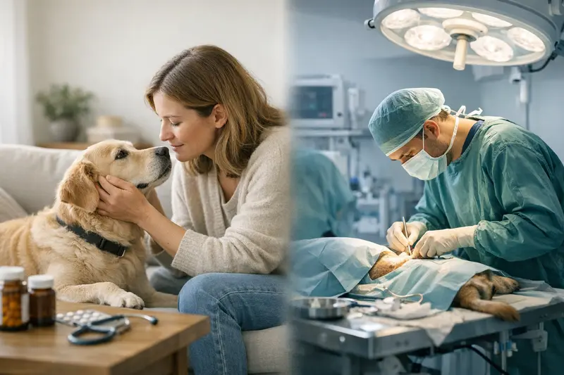 Untersuchung eines Hundes durch die Tierärztin Eine Tierärztin untersucht einen Hund, was den Unterschied zwischen OP-Absicherung und Tierkrankenversicherung verdeutlicht.