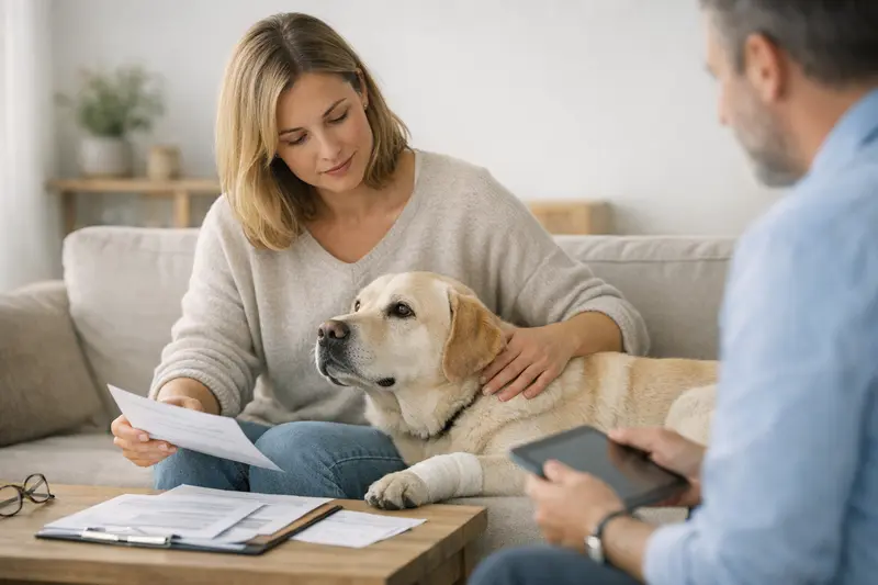 Tierarztbesuch Hund Vorerkrankungen Hund mit Vorerkrankungen beim Tierarzt zur Untersuchung.