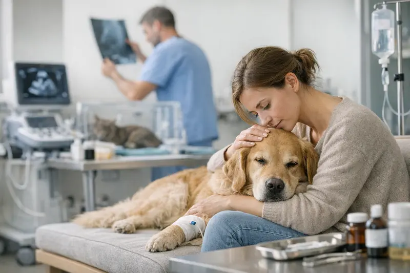 Eine Katze bei der tierärztlichen Untersuchung zeigt typische Kostentreiber wie Diagnostik und Medikamente.