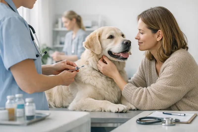 Tierkrankenversicherung und Vorsorgeuntersuchungen Tierärztin untersucht einen Hund während eines Check-ups.
