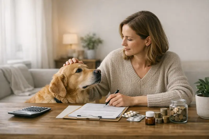 Ein Hund und eine Katze beim Tierarzt, die über Vorsorgeleistungen von Tierversicherungen informiert werden.