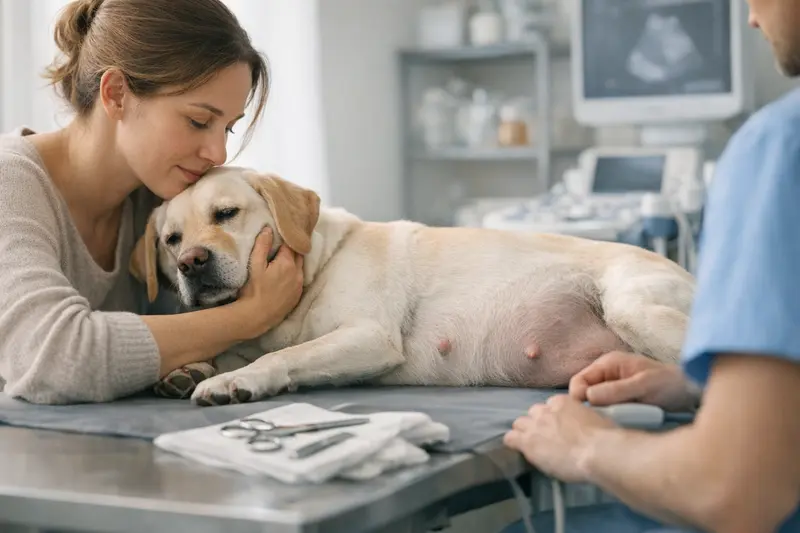 Kaiserschnitt bei Hunden Tierärztin bei der Durchführung eines Kaiserschnitts an einer Hündin zur Geburt