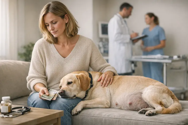 Fachgespräch über Selbstbeteiligung bei der Hundeverversicherung Eine Hundebesitzerin bespricht mit ihrem Tierarzt die optimale Selbstbeteiligung für die Hundevericherung.