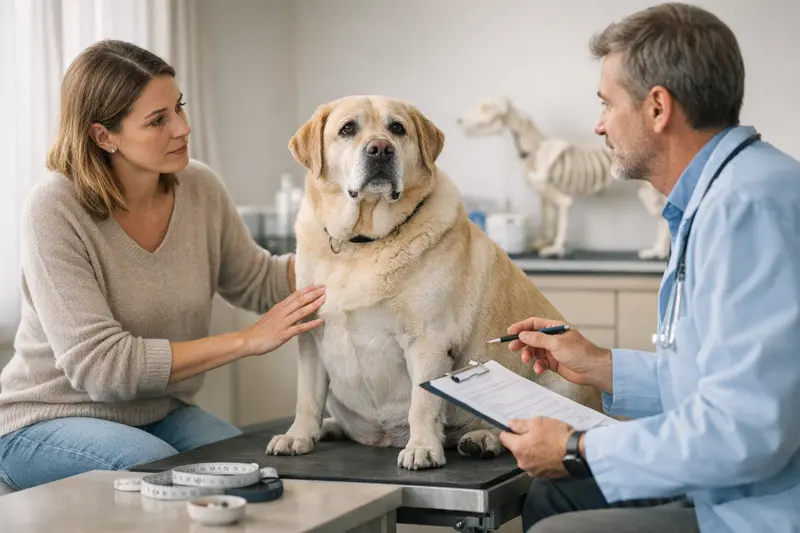 Gesunder Hund im Park Ein gesunder Hund beim Spielen im Park, um die Bedeutung von Gewichtskontrolle und tierärztlicher Vorsorge zu verdeutlichen.