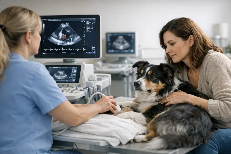 Ein Tierarzt erklärt die Unterschiede zwischen Bauch- und Herzultraschall bei Hunden.