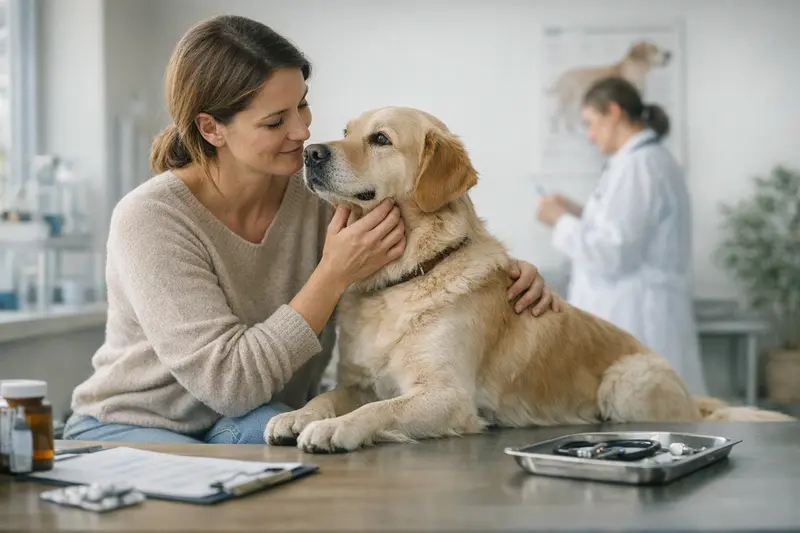Vorsorgeuntersuchung beim Hund Hund bei einer tierärztlichen Vorsorgeuntersuchung zur Gesundheitssicherung.