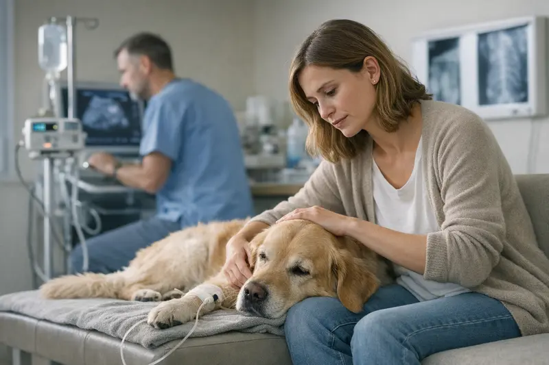 Hohe Tierarztkosten verstehen Tierarzt bei der Behandlung eines Hundes mit modernem Diagnosegerät