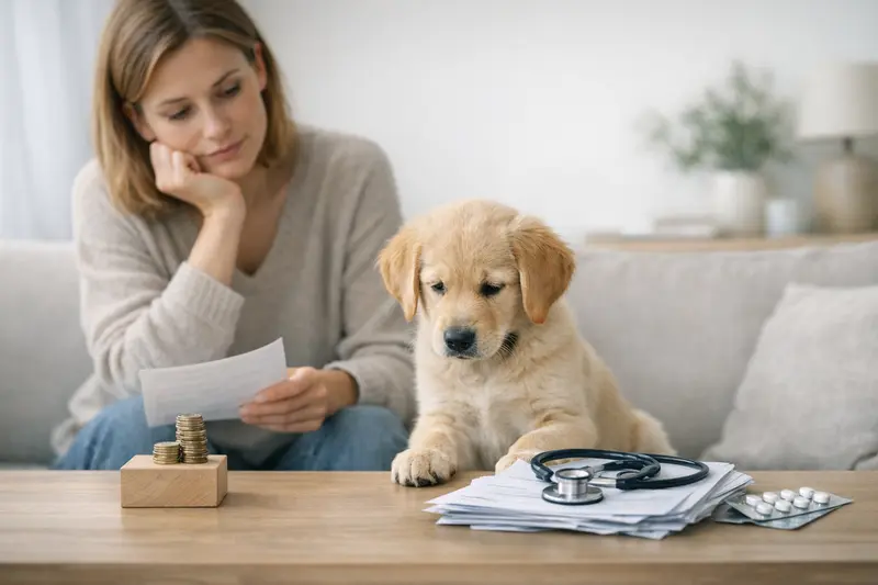 Beratung zur Hundekrankenversicherung Ein Hundebesitzer bespricht mit einem Tierarzt die Kosten für eine Hundekrankenversicherung.