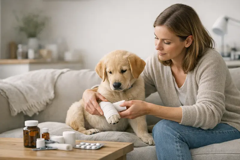 Nachbehandlung von Hundekrankenversicherungen Hunde mit ihrem Besitzer beim Tierarzt für Nachbehandlungsuntersuchungen