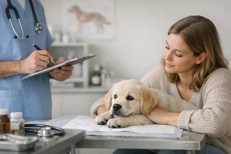 Ein Hundebesitzer vergleicht verschiedene Krankenversicherungstarife für Hunde.