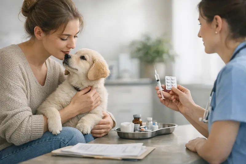 Hund beim Tierarzt für Impfungen und Entwurmung