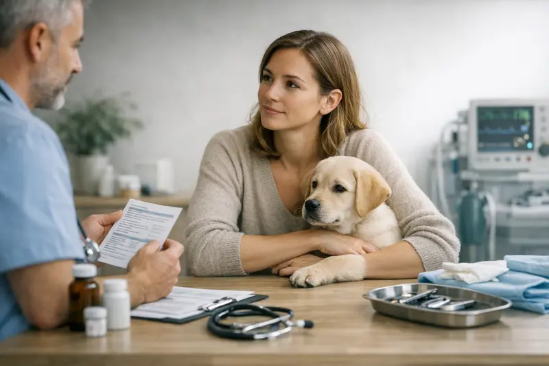 Tierarztbesuch für Hunde Gesunder Hund beim Tierarzt für eine Routineuntersuchung.
