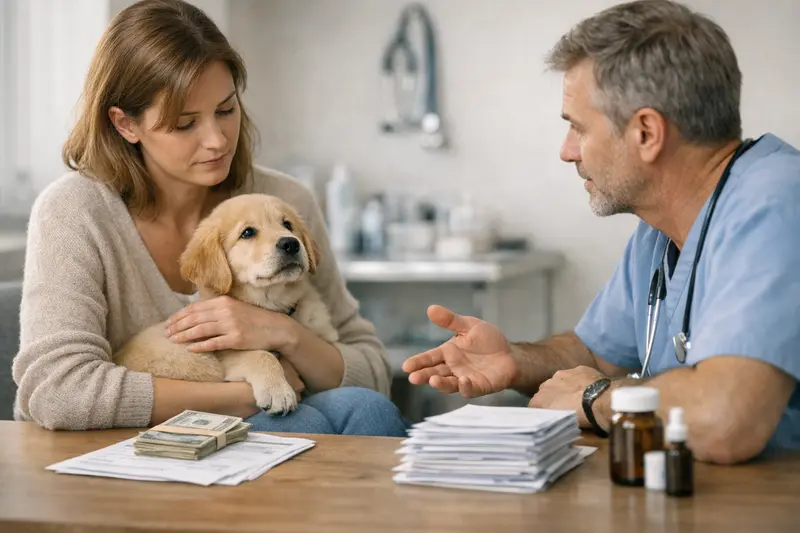 Hund beim Tierarzt Ein Hund beim Tierarzt, der eine Behandlung erhält