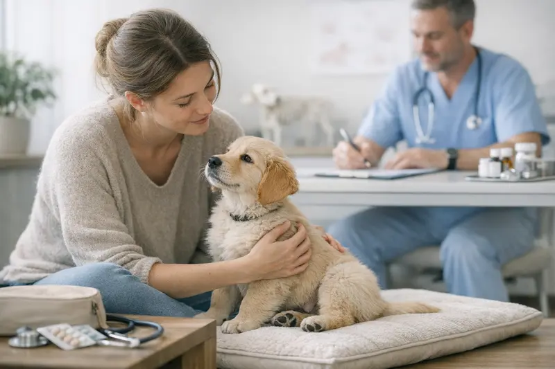 Welpen bei einem Tierarztbesuch zur Gesundheitserhaltung und Vorsorge