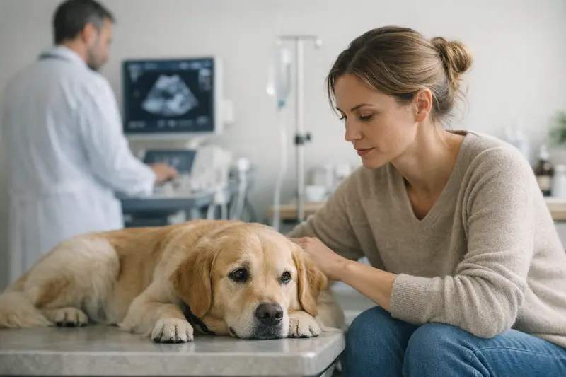 Tierarztkosten und Tarifdetails für Hunde Hund beim Tierarzt, der tierärztliche Untersuchungen und die Bedeutung von Tarifdetails verdeutlicht.