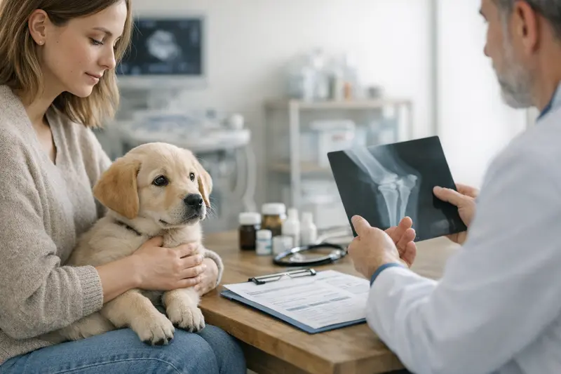 Tarifvergleich Tierkrankenversicherung Hund Hund beim Tierarzt zur Beratung über Tarifvergleiche für Tierkrankenversicherungen.