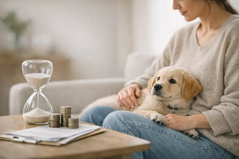 Ein Hundebesitzer bespricht mit einem Tierarzt die Wartezeiten und Leistungsgrenzen seiner Tierkrankenversicherung.