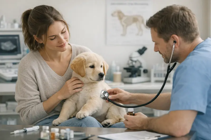 Wichtige tierärztliche Leistungen während der Welpenzeit für Hunde.
