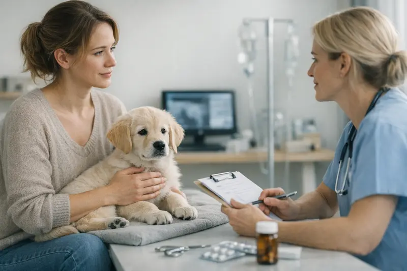 Tarifvergleich Tierkrankenversicherung Hundefreunde vergleichen Tarife für eine Tierkrankenversicherung am Laptop.