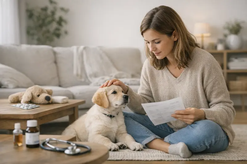 Tierärztliche Untersuchung für Welpen Welpe bei einer tierärztlichen Untersuchung zur Gesundheitsvorsorge.