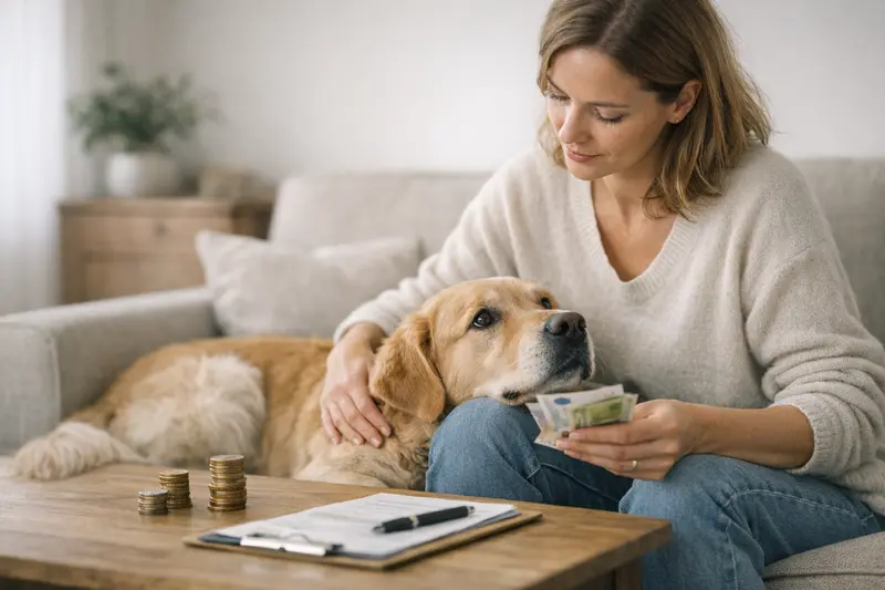 Ein Hund mit einem Tierarzt, der über Selbstbeteiligung in der Tierkrankenversicherung informiert.