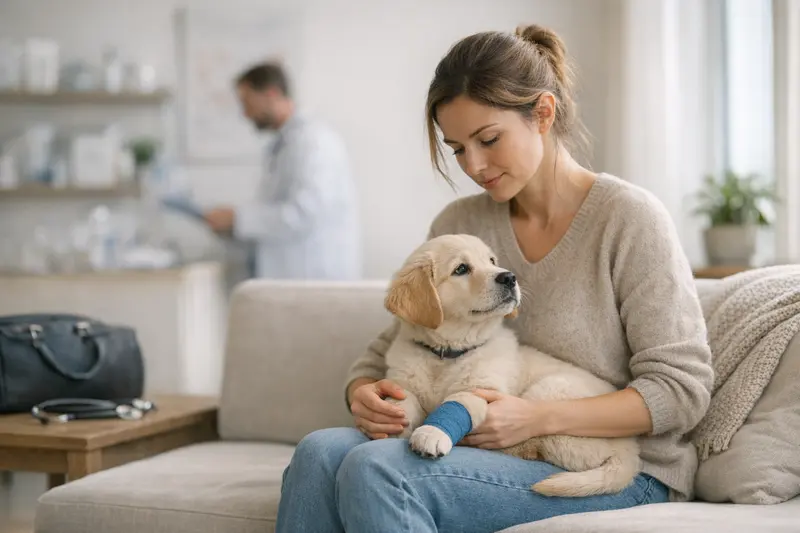 Welpe beim Tierarzt Ein Welpe erhält eine veterinärmedizinische Behandlung, um seine Gesundheit zu sichern.