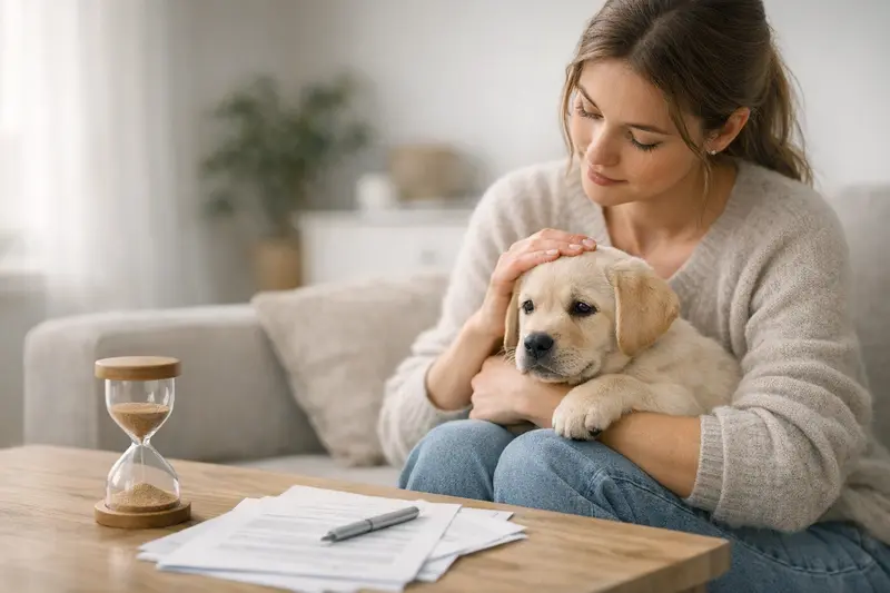 Wartezeiten in der Hundekrankenversicherung Welpen spielen im Garten, während Informationen zu Wartezeiten in der Hundekrankenversicherung erläutert werden.