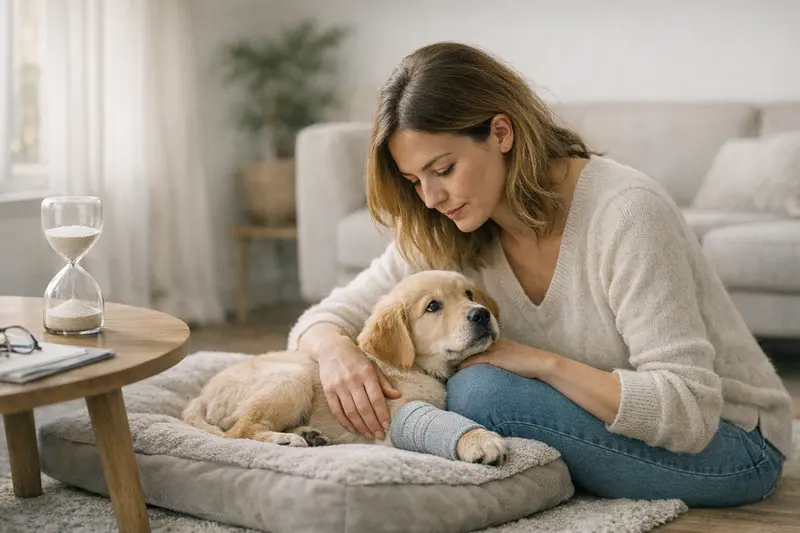 Wartezeiten bei Welpen - Bedeutung der Hundekrankenversicherung Ein gesunder Welpe spielt im Garten und symbolisiert die Wichtigkeit von Tierkrankenversicherungen und Wartezeiten.
